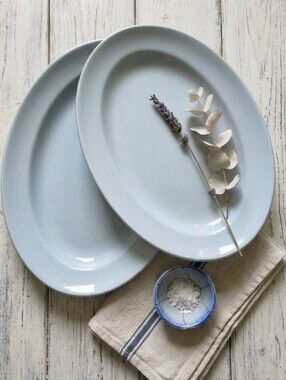 W H Grindley Lupin Petal Blue Oval Serving Platters Lot 2 Creampetalware Vintage